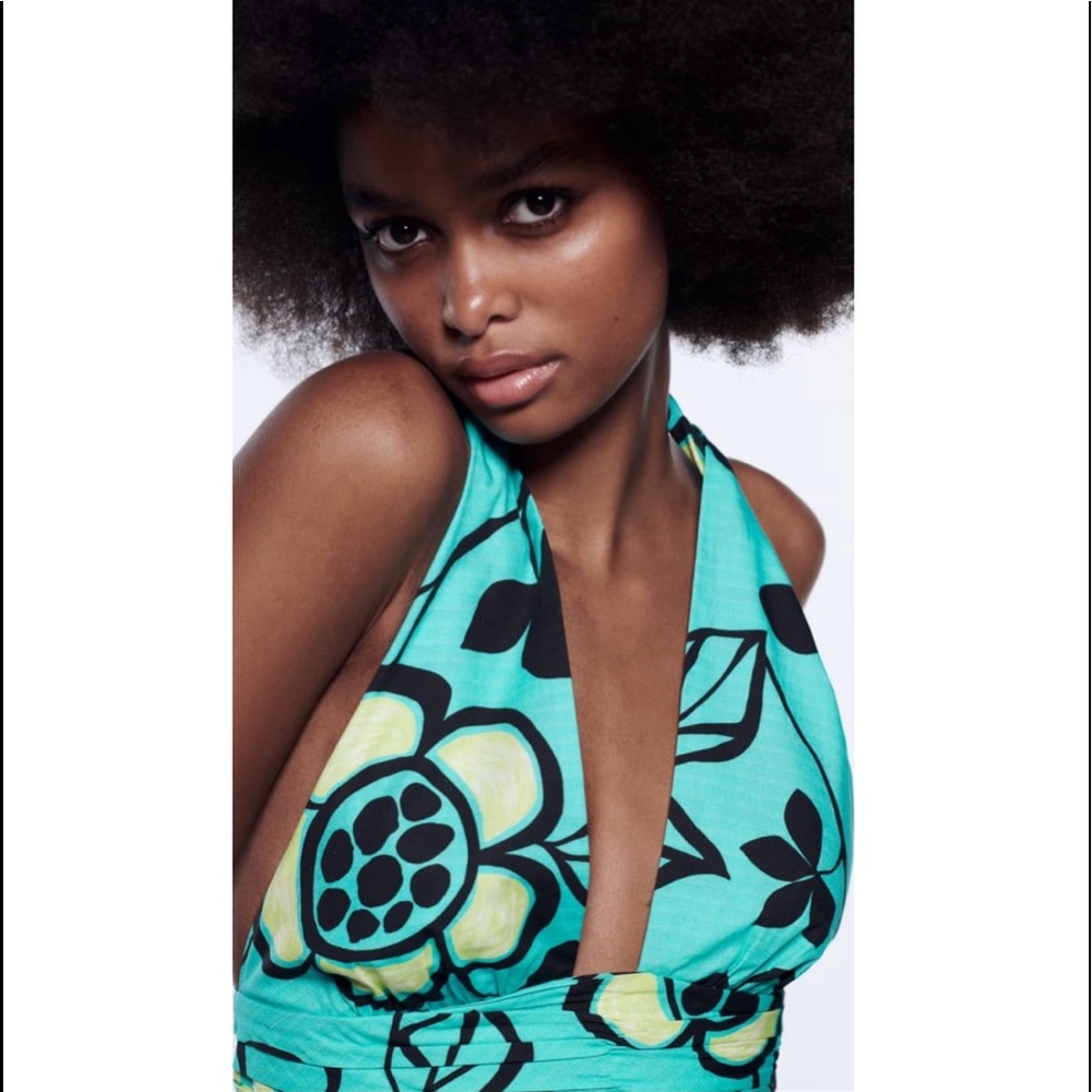 Zara neon blue printed halter top - Picture 14 of 14